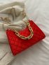 Velvet Quilted Chain Baguette Bag