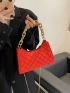 Velvet Quilted Chain Baguette Bag