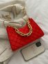 Velvet Quilted Chain Baguette Bag