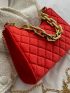 Velvet Quilted Chain Baguette Bag