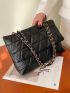 Quilted Flap Square Shoulder Bag, Large Capacity Chain Tote Bag, Women's Artificial Leather Clutch