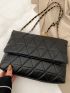 Quilted Flap Square Shoulder Bag, Large Capacity Chain Tote Bag, Women's Artificial Leather Clutch