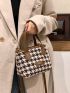 Mini Houndstooth Pattern Patch Detail Bucket Bag