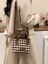 Mini Houndstooth Pattern Patch Detail Bucket Bag