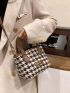 Mini Houndstooth Pattern Patch Detail Bucket Bag