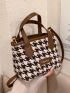 Mini Houndstooth Pattern Patch Detail Bucket Bag