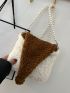 Colorblock Fluffy Faux Pearl Decor Novelty Bag