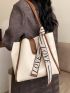 Letter Tape Decor Shoulder Tote Bag