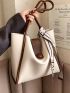 Letter Tape Decor Shoulder Tote Bag