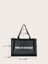 Letter Graphic Mesh Panel Shoulder Tote Bag