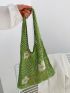 Flower Print Crochet Shopper Bag