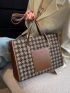 Houndstooth Pattern Shoulder Tote Bag