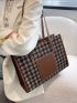 Houndstooth Pattern Shoulder Tote Bag