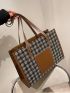 Houndstooth Pattern Shoulder Tote Bag