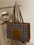 Houndstooth Pattern Shoulder Tote Bag