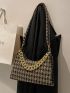 Chain Decor Houndstooth Baguette Bag