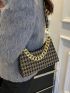 Chain Decor Houndstooth Baguette Bag