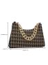 Chain Decor Houndstooth Baguette Bag