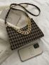 Chain Decor Houndstooth Baguette Bag