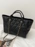 Chain Detail Quilted Top Handle Bag