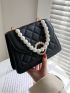 Mini Faux Pearl Decor Quilted Satchel Bag