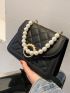 Mini Faux Pearl Decor Quilted Satchel Bag