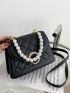 Mini Faux Pearl Decor Quilted Satchel Bag