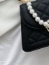 Mini Faux Pearl Decor Quilted Satchel Bag