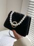 Mini Faux Pearl Decor Quilted Satchel Bag