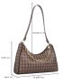 Chain Decor Houndstooth Graphic Baguette Bag