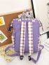 Plaid Pattern Buckle Decor Functional Backpack With Bag Charm