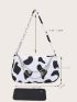 Mini Cow Print Chain Decor Baguette Bag