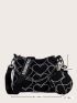 Heart Graphic Chain Decor Crossbody Bag With Coin Case