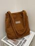 Letter Patch Corduroy Shoulder Bag