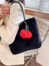 Minimalist Fluffy Tote Bag With Cherry Bag Charm