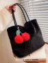 Minimalist Fluffy Tote Bag With Cherry Bag Charm