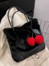 Minimalist Fluffy Tote Bag With Cherry Bag Charm