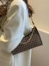 Houndstooth Pattern Chain Baguette Bag