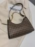 Houndstooth Pattern Chain Baguette Bag