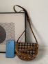 Mini Houndstooth Pattern Flap Saddle Bag