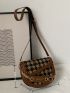 Mini Houndstooth Pattern Flap Saddle Bag