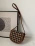 Mini Houndstooth Pattern Flap Saddle Bag