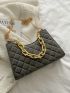 Velvet Quilted Chain Satchel Bag