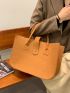 Felt Snap Button Top Handle Tote Bag