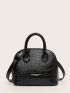 Mini Croc Embossed Double Handle Satchel Bag