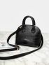 Mini Croc Embossed Double Handle Satchel Bag