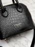 Mini Croc Embossed Double Handle Satchel Bag