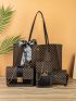 4pcs Twilly Scarf Decor Geo Graphic Tote Bag Set