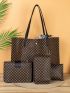 4pcs Twilly Scarf Decor Geo Graphic Tote Bag Set