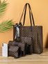 4pcs Twilly Scarf Decor Geo Graphic Tote Bag Set